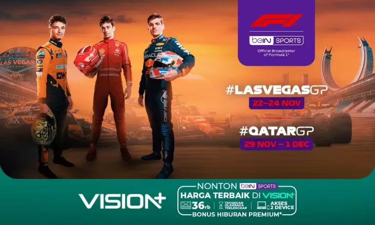 Streaming Formula 1 Las Vegas Grand Prix 2024 di tempat tempat Vision+