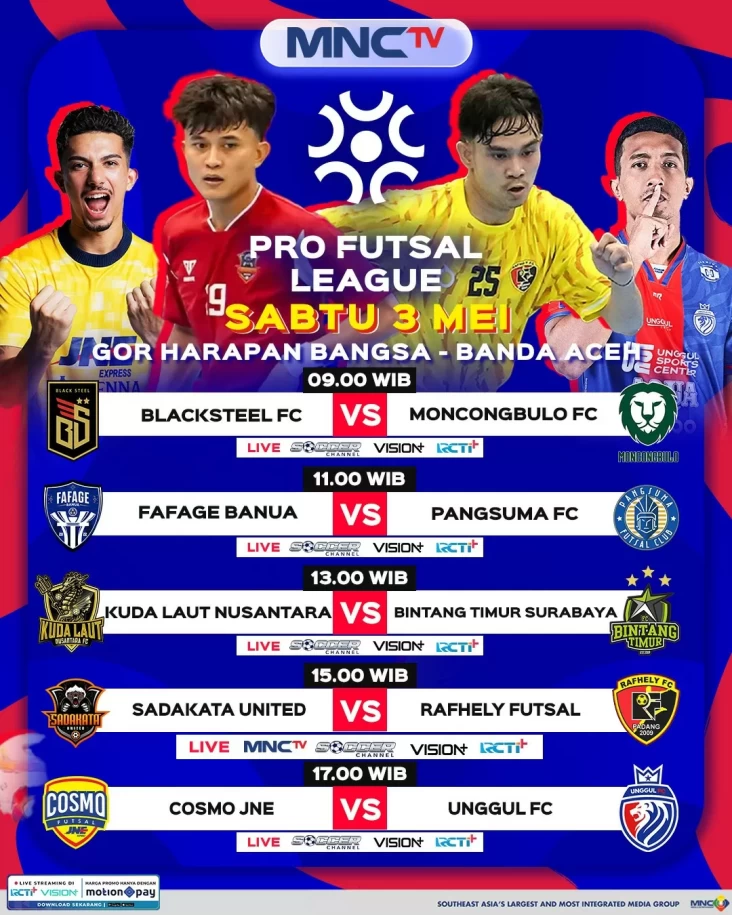 Pro Futsal League 2025 : MNCTV Tayangkan Sadakata United Aceh vs Rafhely Futsal Padang