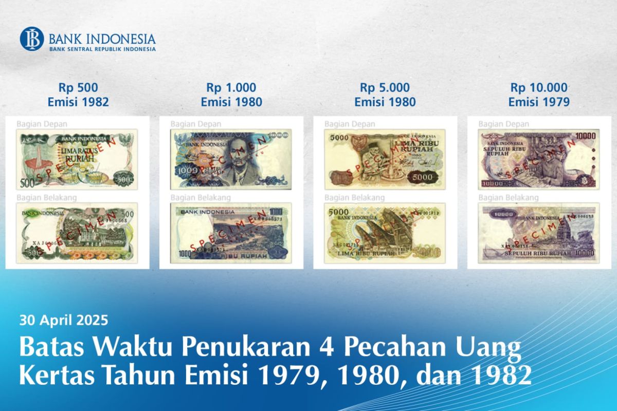Uang kertas emisi 1979, 1980, 1982 mampu ditukar pada BI hingga 30 April