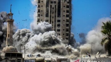 tanah tanah Israel hancurkan lagi menara hunian warga Palestina pada Perkotaan Daerah Daerah Gaza